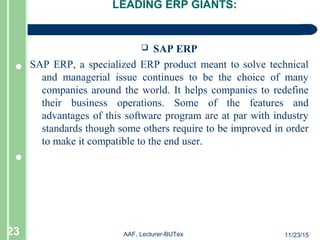 ERP for garments(Application of software in Textile) | PPT