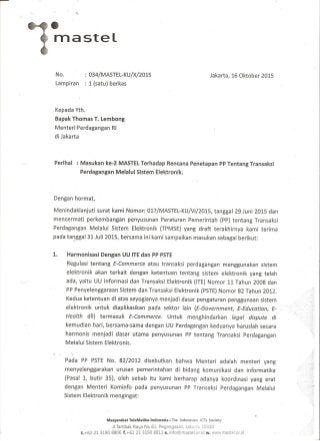 Masukan tentang RPP TPMSE kepada Menteri Perdagangan