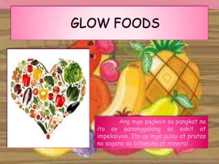 Ang mga pagkain sa pangkat na
ito ay pananggalang sa sakit at
impeksiyon. Ito ay mga gulay at prutas
na sagana sa bitamina at mineral .
 