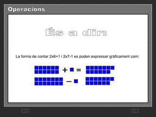 És a dir: La forma de contar 2x6+1 i 2x7-1 es poden expressar gràficament com:  