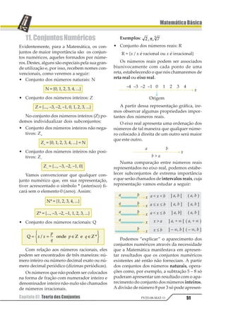 Capítulo 06. Múltiplos e Divisores40
MatemáticaBásica
PV2D-08-MAT-11
8. Propriedades do MDC e
do MMC
Vamos observar, a seguir, uma proprie-
dade do MDC e MMC que pode facilitar a sua
utilização:
Propriedade 1
MDC (A, B) · MMC (A, B) = A · B
Justificativa
Consideremos os números A e B decom-
postos em fatores primos:
1 2 3 4 5 6
7 2 3 4 5
= ⋅ ⋅ ⋅ ⋅⋅⋅
= ⋅ ⋅ ⋅ ⋅⋅⋅
α β γ δ
α β γ δ
1 1 1 1
2 2 2 2
Para o cálculo do MDC (A, B), tomamos os
fatores comuns com os menores expoentes;
para o cálculo do MMC (A, B), tomamos todos
os fatores, comuns e não comuns, com os mai-
ores expoentes. Vamos considerar o caso do
fator a:
α1  α2, teremos α1 no MDC e α2 no MMC.
α1  α2, teremos α1 no MMC e α2 no MDC.
No produto A · B, o fator a terá expoente
(α1 +α2).NoprodutoMDC(A,B)·MMC(A,B),
o fator a também terá expoente (α1 + α2).
Fazendo a mesma consideração para to-
dos os outros fatores primos, verificaremos
que os mesmos fatores, com os mesmos expo-
entes, que compõem o produto dos números
A e B, compõem, também, o produto do MDC
e o MMC destes números e, portanto:
MDC (A, B) · MMC (A, B) = A · B
Propriedade 2
MDC (k · A, k · B) = k · MDC (A, B)
Propriedade 3
MMC (k · A, k · B) = k · MMC (A, B)
Propriedade 4
Os divisores comuns de dois ou mais nú-
meros naturais são os divisores do MDC des-
tes números.
Propriedade 5
Os múltiplos comuns de dois ou mais nú-
meros naturais são os múltiplos do MMC
destes números.
Propriedade 6
Dois números são considerados primos
entre si se o MDC deles for igual a 1.
Os números 5 e 7 são primos entre si, bem
como 4 e 9, pois MDC (5, 7) = 1 e MDC (4, 9) =1.
Notemos que, para que os números sejam
primos entre si, não é necessário que eles se-
jam primos.
Propriedade 7
Dois números naturais consecutivos são,
sempre, primos entre si.
Propriedade 8
Para os dois números primos entre si, o
MMC é o produto deles.
Exercícios Resolvidos
01. Duas composições de metrô partem si-
multaneamente de um mesmo terminal fa-
zendo itinerários diferentes. Uma torna a
partir do terminal a cada 80 minutos; a outra
a cada hora e meia. Determine o tempo per-
corrido entre duas partidas simultâneas con-
secutivas do terminal.
Resolução
Sejam A e B as composições.
A parte em instantes que são múltiplos de 80:
B parte em instantes que são múltiplos de 90.
Vamos obter MMC (80, 90)
MMC (80,90) = 720 min
Passando para horas
123
43
52= 6789

 