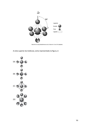 90
A vista superior da molécula, como representada na figura, é:
(A)
(B)
(C)
(D)
 