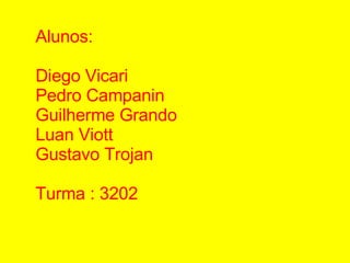 Alunos: Diego Vicari Pedro Campanin Guilherme Grando Luan Viott Gustavo Trojan Turma : 3202 
