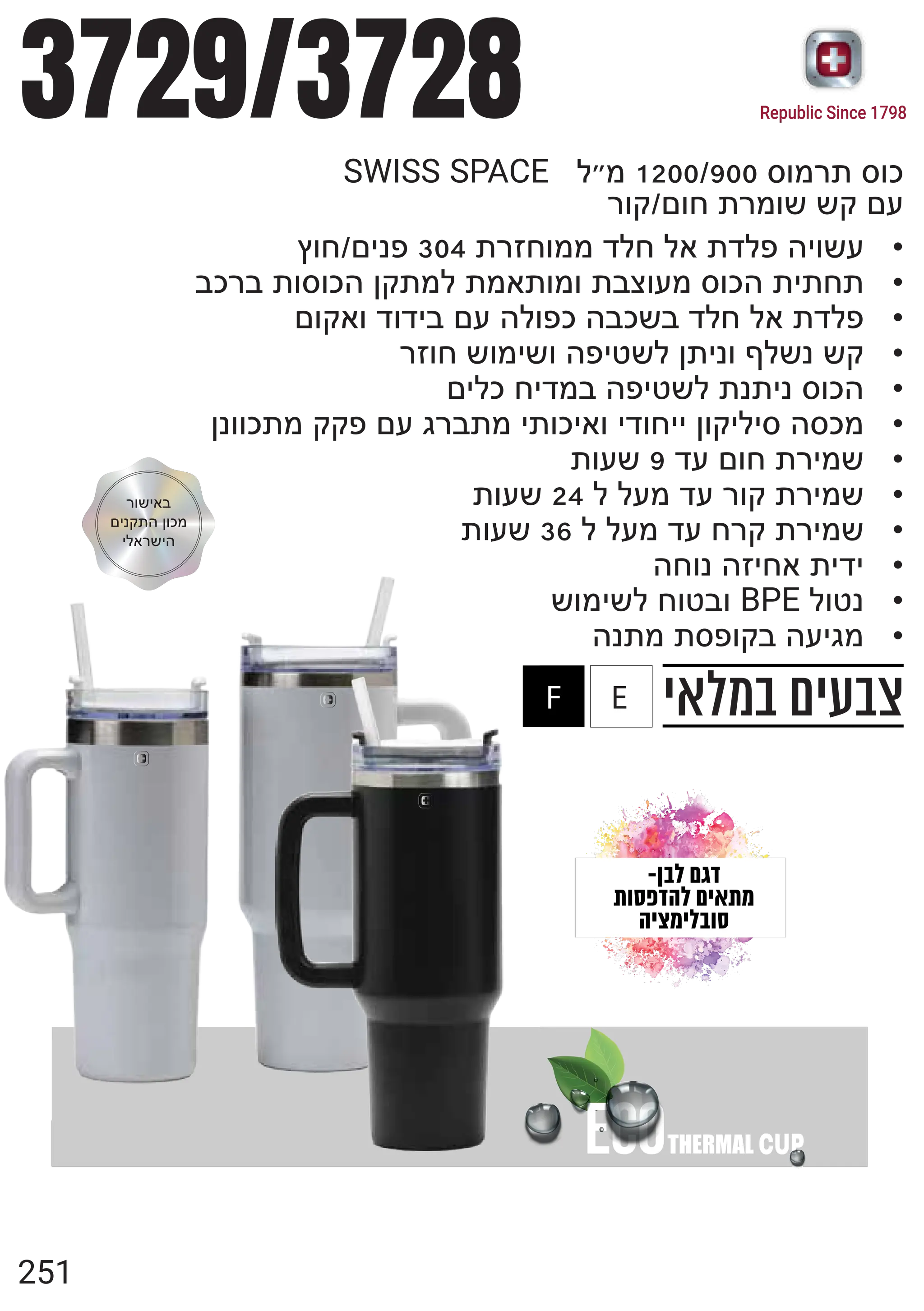 ‫במלאי‬ ‫צבעים‬
A
E
F
Republic Since 1798
CUP
SWISS SPACEm€o1200/900rfoy{rfl
yfxnfh{yofzzxns
•
vfhnjqu304{yghfoodmhma{dmuejfzs
•
blyb{frflepx{om{oa{fof{bwfsorfle{j{h{
•
nfxafdfdjbnsemfuleblzbdmhma{dmu
•
ygfhzfojzfeujizmp{jqftmzqzx
•
njmlhjdobeujizm{q{jqrfle
•
pqffl{oxxunscyb{oj{fljafjdfhjjpfxjmjrerlo
•
{fsz9dsnfh{yjoz
•
{fsz24mmsodsyfx{yjoz
•
{fsz36mmsodshyx{yjoz
•
ehfqegjha{jdj
•
zfojzmhfibfBPEmfiq
•
eq{o{rufxbesjco
RDO†PEF
]HTWFGO†PLC]Q
GLYQLODHT
3729/3728
251
yfzjab
njqx{epflo
jmayzje
 