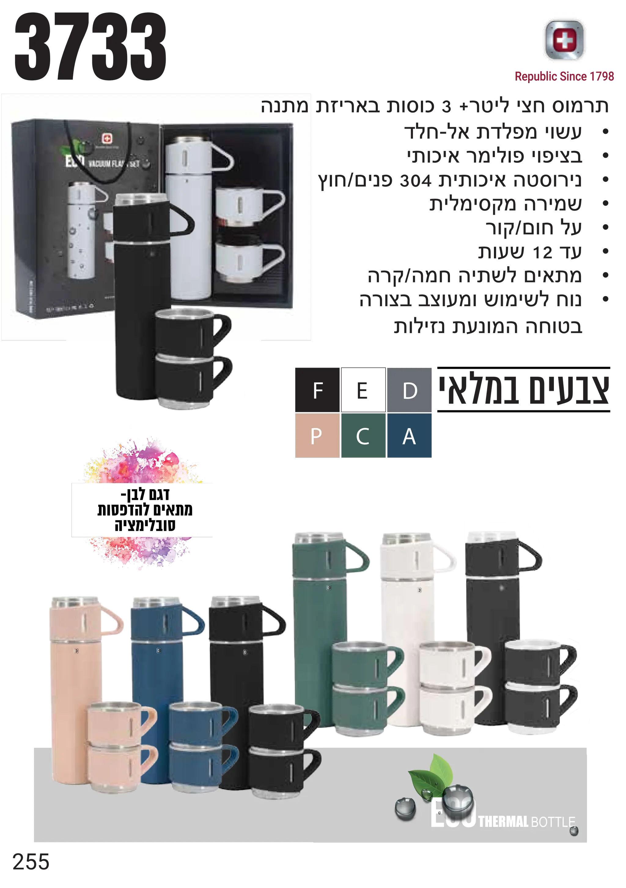 Republic Since 1798
‫במלאי‬ ‫צבעים‬
F D
E
•
dmhma{dmuojfzs
•
j{fljayojmfujfujwb
•
vfhnjqu304{j{fljaeirfyjq
•
{jmojrxoeyjoz
•
yfxnfhms
•
{fsz12ds
•
eyxeohej{zmnja{o
•
eyfwbbwfsofzfojzmhfq
{fmjgq{sqfoeehfib
eq{o{gjyab{frfl3 yijmjwhrfoy{
A
C
P
3733
RDO†PEF
]HTWFGO†PLC]Q
GLYQLODHT
255
 