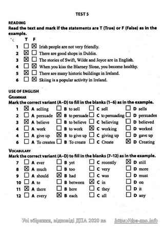 Відповіді до ДПА 2020 з англійської мови 9 клас, Марченко (reading)