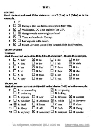 Відповіді до ДПА 2020 з англійської мови 9 клас, Марченко (reading)