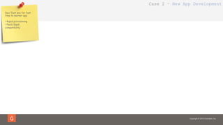 Copyright © 2014 Gravitant, Inc.
Dev/Test env for fast
time to market app
•  Rapid provisioning
•  PaaS/SaaS
compatibility
Case 2 – New App Development
 