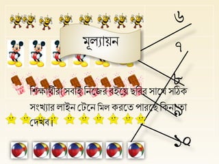 ৬
৭
৮
৯
১০
মূলযায়ন
হিক্ষার্থীরা সবাই হনলজর বইলয় ছহবর সালর্থ সঠিক
সংখ্যার লাইন প্লেলন হমল করলত পারলছহকনাতা
প্লদখ্ব ।
 