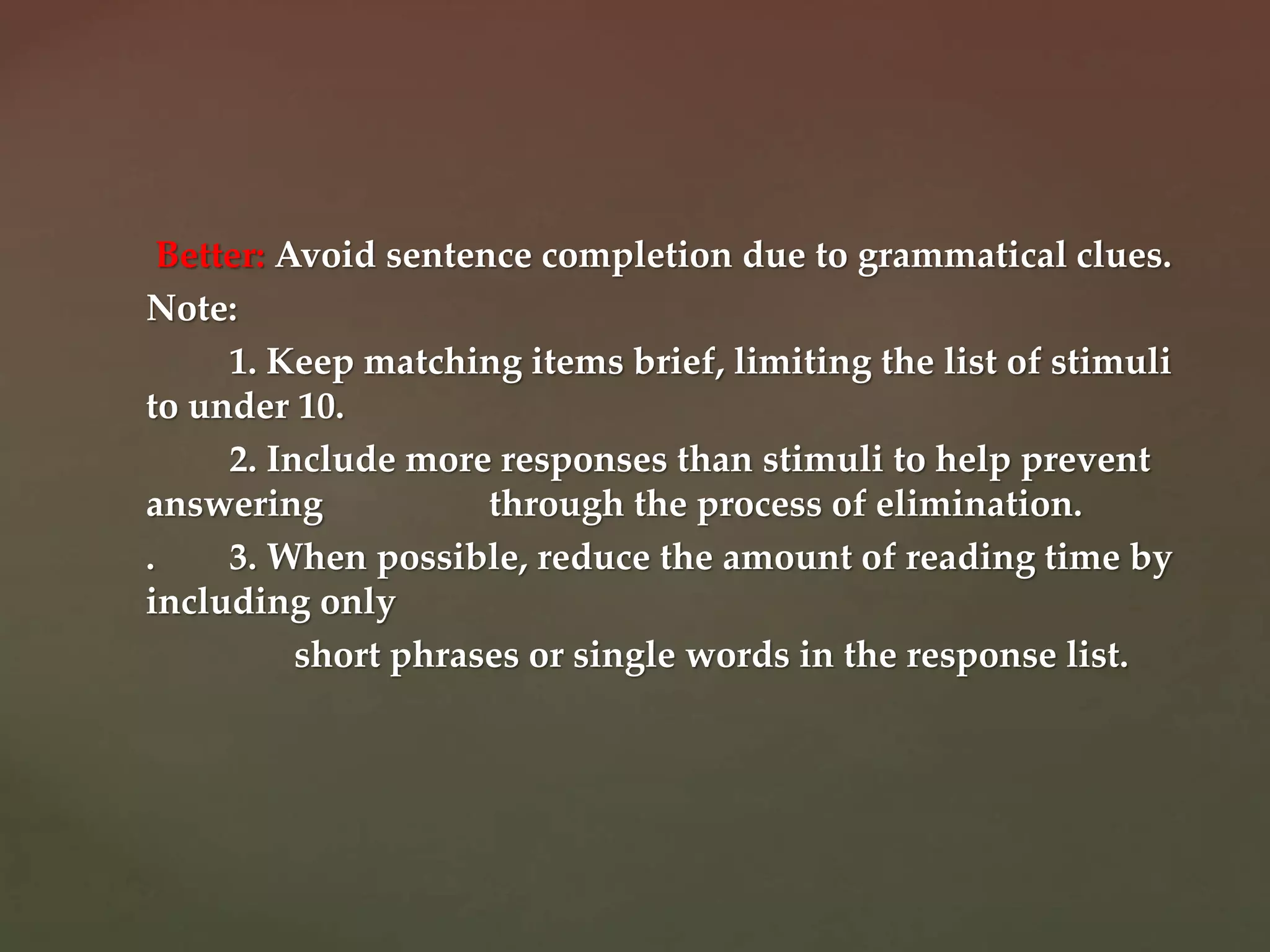 Matching test items | PPTX