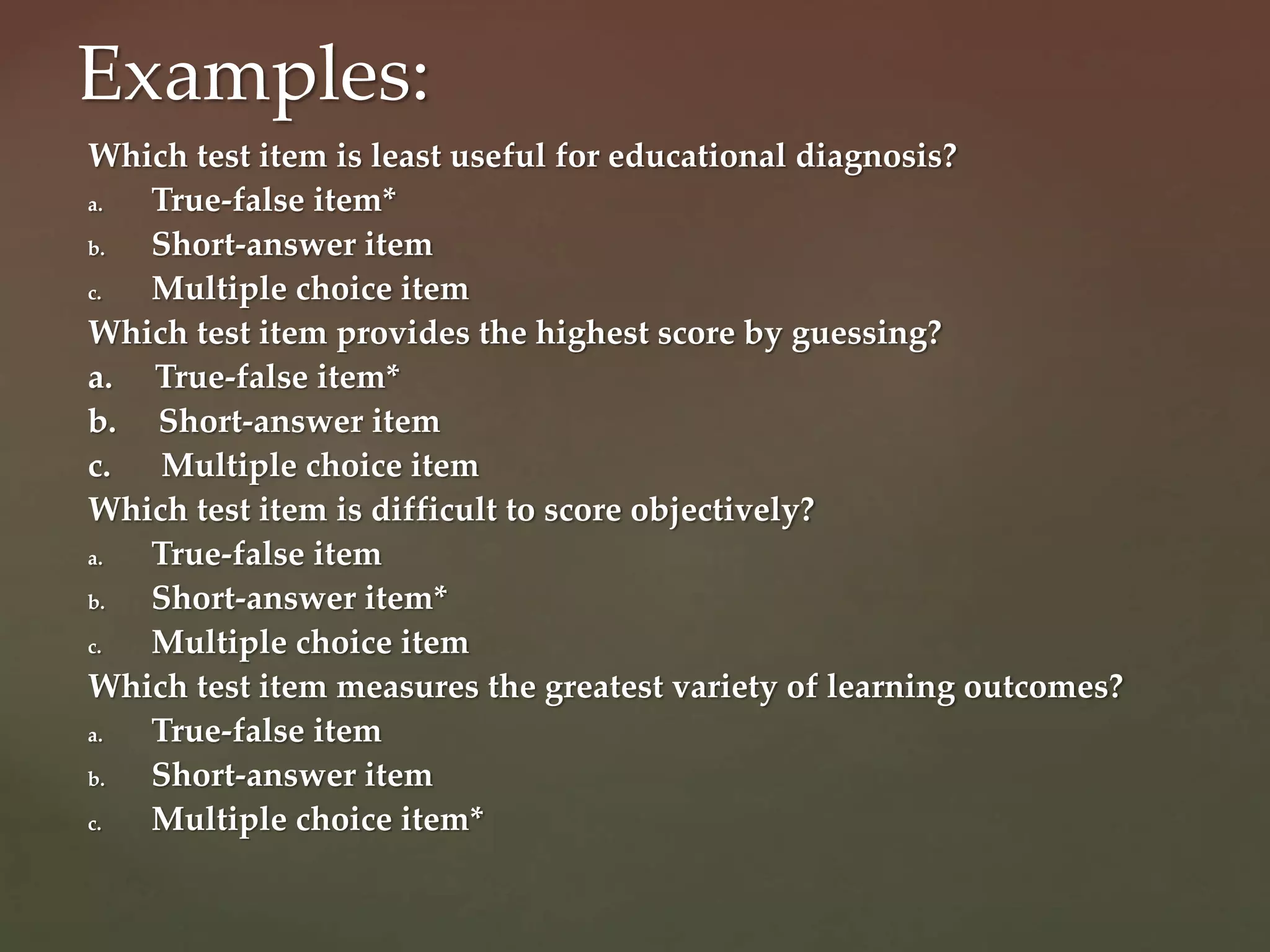 Matching test items | PPTX