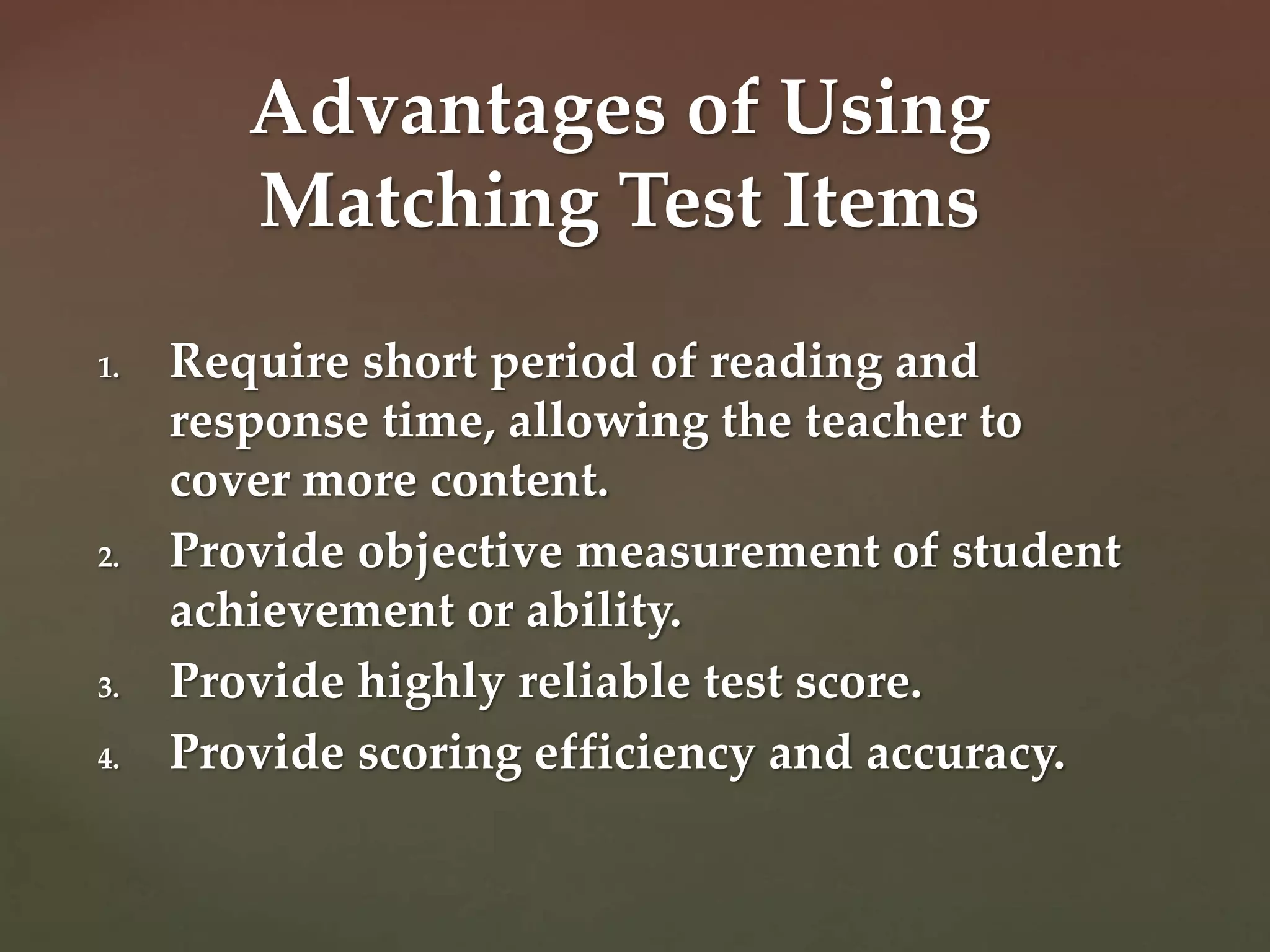 Matching test items | PPTX