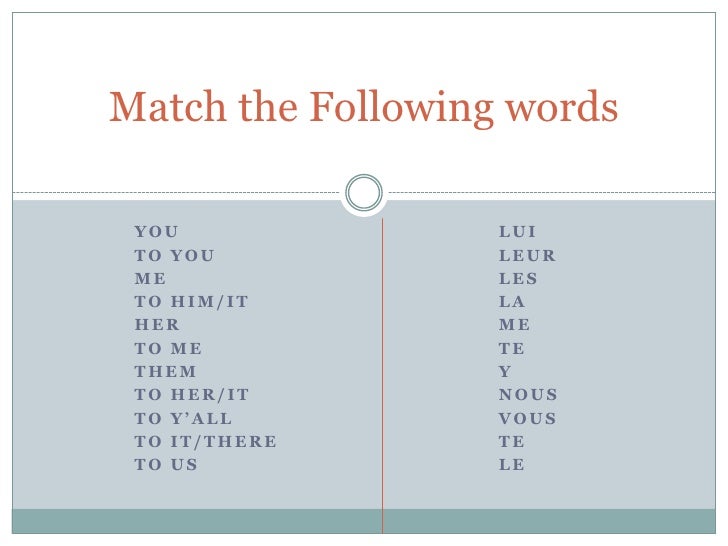 Match the following words french