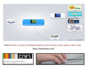 Ardora: permite a creación de actividades didácticas en liña con textos, imaxes, gráficos, vídeo e audio.

                                      http://webardora.net/
 