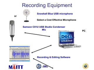 Recording Equipment Samson C01U USB Studio Condenser  Mic  PC Recording & Editing Software or Snowball Blue USB microphone Select a Cost Effective Microphone 