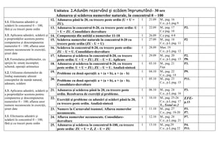 Unitatea 2.Adunăm rezervând și scădem împrumutând– 30 ore
Adunarea și scăderea numerelor naturale, în concentrul 0 – 100
1.1. Efectuarea adunării și
scăderii în concentrul 0 – 100,
fără și cu treceri peste ordin
1.3. Aplicarea adunării, scăderii și
a proprietăţilor acestora pentru:
compunerea și descompunerea
numerelor 0 – 100; aflarea unor
numere necunoscute în exerciţii,
șiruri date
1.5. Formularea problemelor, cu
sprijin în: enunţ incomplet;
schemă; operaţii aritmetice
1.2. Utilizarea elementelor de
limbaj matematic aferent
conceptelor de număr natural,
adunare, scădere
1.3. Aplicarea adunării, scăderii și
a proprietăţilor acestora pentru:
compunerea și descompunerea
numerelor 0 – 100; aflarea unor
numere necunoscute în exerciţii,
șiruri date
1.1. Efectuarea adunării și
scăderii în concentrul 0 – 100,
fără și cu treceri peste ordin
12. Adunarea până la 20, cu trecere peste ordin (U + U =
ZU).
1 21.09 M., pag. 16
C.e., p.I, pag.9
13. Adunarea în concentrul 0-20, cu trecere peste ordin: U
+ U = ZU. Consolidare dezvoltare
1 22.09 M., pag. 17
C.e pag. 10
P2.
14. Componența din unități a numerelor 11-18 1 26.09 C.e pag. 4-8
15. Scăderea numerelor naturale în concentrul 0-20 cu
trecere peste ordin (ZU ˗ U = U)
1 27.09 M., pag. 18
C.e., p.I, pag. 11
P2
16. Scăderea în concentrul 0-20, cu trecere peste ordin:
ZU – U = U. Consolidare-dezvoltare
1 28.09 Man. 19
C.e., p.I, pag. 12
17. Adunarea și scăderea în concentrul 0-20, cu trecere
peste ordin: U + U = ZU; ZU – U = U. Aplicare
1 29.09 M., pag. 20
C.e., p.I, pag. 13
P2.
P8.
18. Adunarea și scăderea în concentrul 0-20, cu trecere
peste ordin: U + U = ZU; ZU – U = U. Analiză-sinteză
1 03.10 M., pag. 21
Fișa
P3.
19. Probleme cu două operații: a + (a + b), a + (a – b)
1 04.10 M., pag. 22
C.e., pag. 14
P9.
20. Probleme cu două operații: a + (a + b), a + (a – b).
Consolidare-dezvoltare
1 05.10 M., pag. 23
C.e., p.I, pag. 15
P11.
21. Adunarea și scăderea până la 20, cu trecere peste
ordin. Rezolvarea de exerciții și probleme.
1 06.10 M., pag. 24
C.e., p.I, pag. 16
P3.
22. Exerciții și probleme cu adunări și scăderi până la 20,
cu trecere peste ordin. Analiză-sinteză
1 10.10 M., pag. 25-26
C.e., p.I, pag. 17
T., Testul nr.2
EFE-
p.13
23. Numere la Carnavalul toamnei. Aflarea numerelor
necunoscute.
1 11.10 M., pag. 27
C.e., pag. 18-20
P3.
P7.
24. Aflarea numerelor necunoscute. Consolidare-
dezvoltare
1 12.10 M., pag. 28
C.e., p.I, pag. 21
P7.
25. Adunarea și scăderea în concentrul 0-100, cu trecere
peste ordin: ZU + U = Z, Z – U = ZU
1 13.10 M., pag.29
C.e., p.I, pag 22
P4.
P11.
 