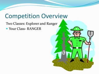 Competition OverviewTwo Classes: Explorer and RangerYour Class- RANGER