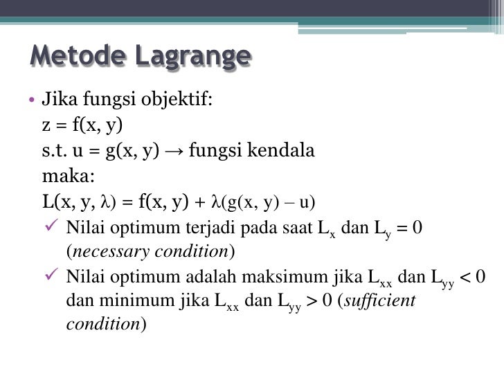 Contoh Soal Metode Subsitusi Dan Metode Lagrange X Y 40 Masnurul