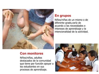 Niños/niñas de un mismo o de
diferente grado,varía de
acuerdo a las necesidades e
intereses de aprendizaje y la
intenciona...