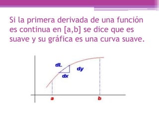 Si la primera derivada de una función
es continua en [a,b] se dice que es
suave y su gráfica es una curva suave.
 