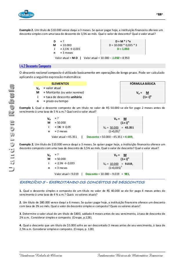 Livro Pdf Fundamentos De Matematica Financeira Prof Msc Uanders