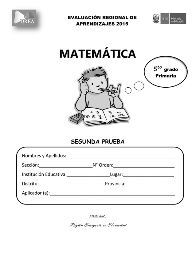 PRUEBA Matemática 5to grado primaria.