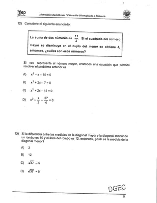 Examen Bachillerato Matemáticas 0-2013 