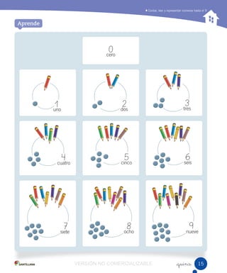 Contar, leer y representar números hasta el 9
_quince
Aprende
9nueve
7siete
6seis
4cuatro
31 tresuno
0cero
2dos
5cinco
8ocho
15VERSIÓNVERSIÓN NONO COMERCIALIZABLECOMERCIALIZABLE
 