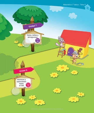 Matemática 1º básico - Tomo II
Unidad 6
Números y
operaciones
hasta
el 100
Página
208
Unidad 7
Datos, tablas y
pictogramas
Página
252
VERSIîN NO COMERCIALIZABLE
 