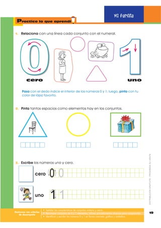 Números
                                             %ORTXH QXPpULFR                   naturales 0 y 1

                                              1. 2EVHUYD ORV HOHPHQWRV GH ORV VLJXLHQWHV FRQMXQWRV




                                                                                            Te diste cuenta
                                                           (Q FDGD FRQMXQWR KD XQ
                                                           VROR HOHPHQWR TXH VH                        
                                                           UHSUHVHQWD  VH HVFULEH DVt
                                                                                                      XQR

                                              2. $KRUD REVHUYD ORV VLJXLHQWHV FRQMXQWRV
DISTRIBUCIÓN GRATUITA - PROHIBIDA SU VENTA




                                                                                     Te diste cuenta
                                                (Q HVWRV FRQMXQWRV KD FHUR
                                                HOHPHQWRV TXH VH UHSUHVHQWDQ                     
                                                 VH HVFULEHQ DVt
                                                                                                FHUR
         18
 