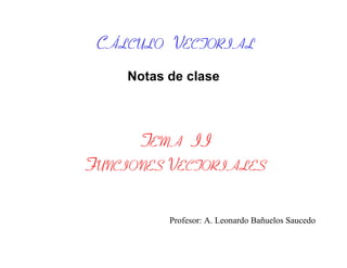 CÁLCULO VECTORIAL
Notas de clase
TEMA II
FUNCIONES VECTORIALES
Profesor: A. Leonardo Bañuelos Saucedo
 