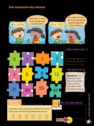 Una secuencia muy famosa
A esta secuencia de números se la conoce como la secuencia de Fibonacci.
Observa lo que pasa.
   ...