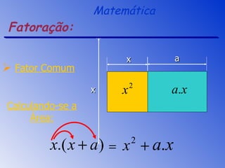 Fator Comum Fatoração: Calculando-se a Área: Matemática x a x 