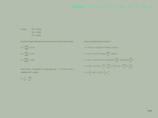 110
Costos: Cb = 4,500
Cp = 3,360
Ct = 6,000
En primer lugar relacionemos los costos en función al de la tapa.
Ahora bien, el volumen se expresará así: y
despejando h, queda:
Ahora, analizaremos el costo C:
117
Capítulos | 1 | 2 | 3 | 4 | 5 | 6 | 7 | 8 | 9
 