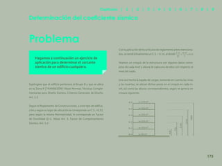 168
Hagamos a continuación un ejercicio de
aplicación para determinar el cortante
sísmico de un edificio cualquiera.
Supóngase que el edificio pertenece al Grupo B y que se ubica
en la Zona II (TRANSICIÓN) Véase Normas Técnicas Comple-
mentarias para Diseño Sísmico, Criterios Generales de Diseño,
Art. 1.5
Según el Reglamento de Construcciones, a este tipo de edifica-
ción y según su lugar de ubicación le corresponde un C.S. =0.32,
pero según la misma Normatividad, le corresponde un Factor
de Ductilidad Q=2, Véase Art. 5, Factor de Comportamiento
Sísmico, Art. 5.3
Determinación del coeficiente sísmico
Problema
Conlaaplicacióndelosartículosdereglamentoantesmenciona-
dos, se tendrá finalmente un C.S. = 0.16, al dividir
Veamos un croquis de la estructura con algunos datos como:
peso de cada nivel y altura de cada uno de ellos con respecto al
nivel del suelo.
Una vez hecha la bajada de cargas, tomando en cuenta las vivas
y las muertas, se ubican dichos pesos en el croquis en cada ni-
vel, así como las alturas correspondientes, según se aprecia en
croquis siguiente:
N-5 w=170.6T
w=255.6T
w=255.6T
w=255.6T
w=255.6T
w=99.0T
N-4
400
770
1140
1510
1880
N-3
N-2
N-1
N-0
175
Capítulos | 1 | 2 | 3 | 4 | 5 | 6 | 7 | 8 | 9
 