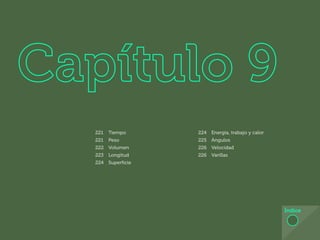 211
Índice
221 Tiempo
221 Peso
222 Volumen
223 Longitud
224 Superficie
224 Energía, trabajo y calor
225 Ángulos
226 Velocidad
226 Varillas
 