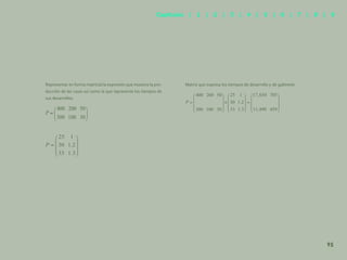 88
Representar en forma matricial la expresión que muestre la pro-
ducción de las casas así como la que represente los tiempos de
sus desarrollos.
Matriz que expresa los tiempos de desarrollo y de gabinete:
95
Capítulos | 1 | 2 | 3 | 4 | 5 | 6 | 7 | 8 | 9
 