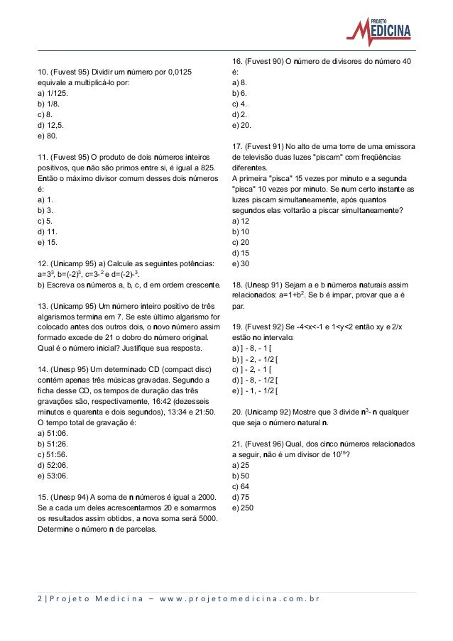 Matematica Conjuntos Numericos Exercicios