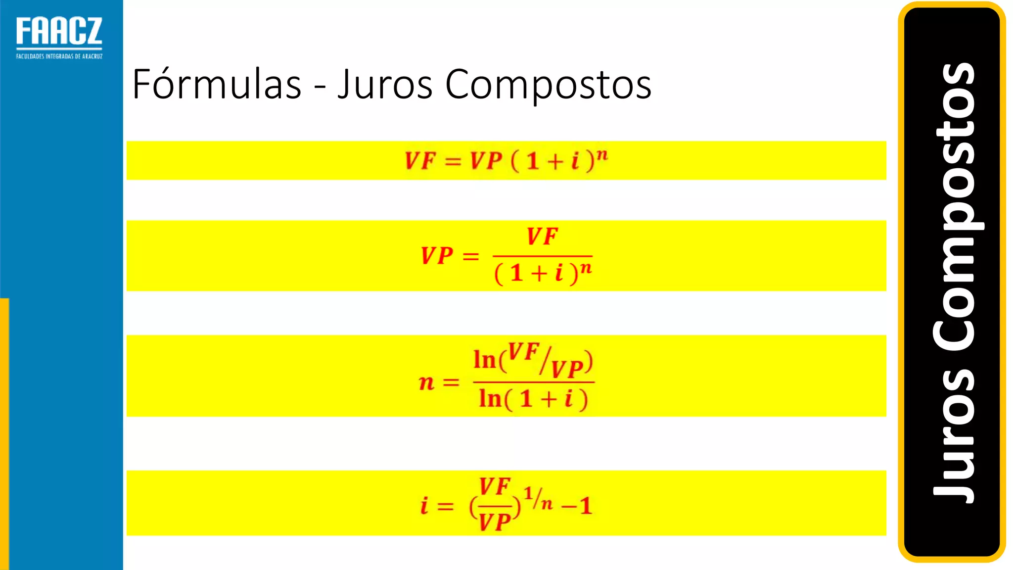 Fórmulas - Juros Compostos
JurosCompostos
 