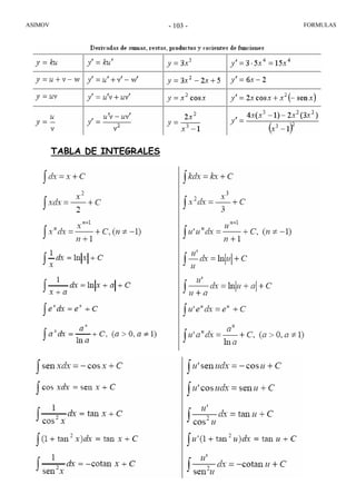 ASIMOV FORMULAS- 103 -
TABLA DE INTEGRALES
 