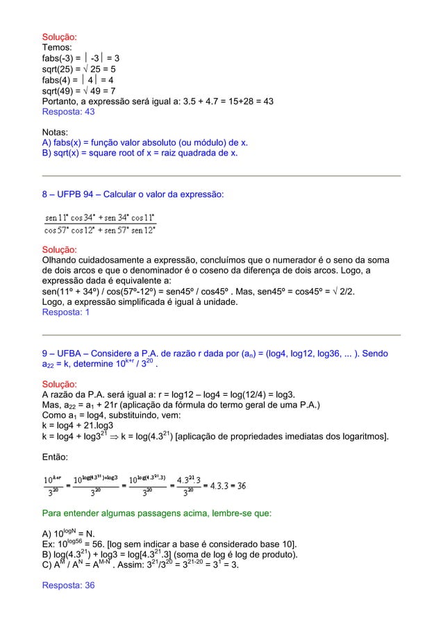 Matematica questões resolvidas i Matematica questões resolvidas i