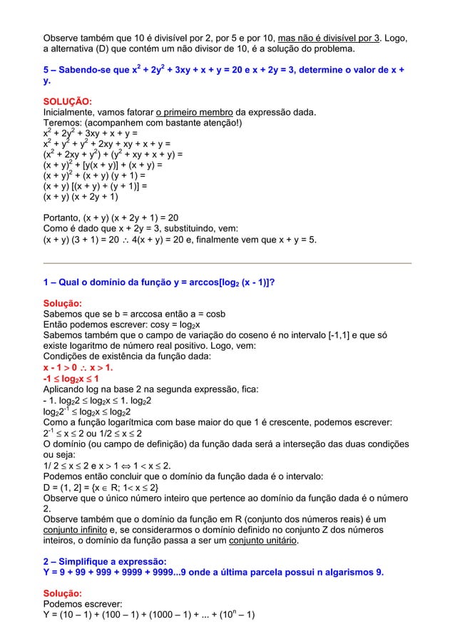 Matematica questões resolvidas i Matematica questões resolvidas i