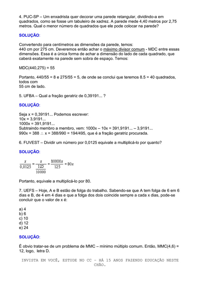 Matematica questões resolvidas i Matematica questões resolvidas i