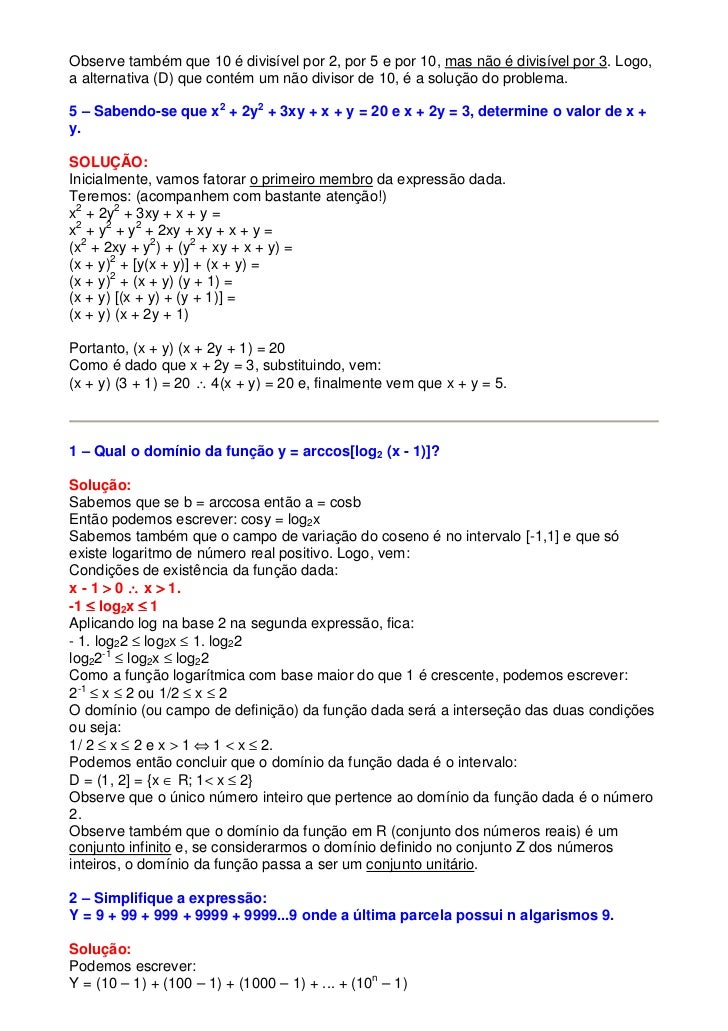 y=5 log2 i Matematica resolvidas questões