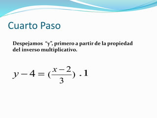 Cuarto Paso
4y )
3
2
(
x 1.
Despejamos “y”, primero a partir de la propiedad
del inverso multiplicativo.