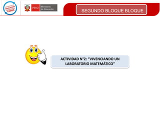 SEGUNDO BLOQUE BLOQUE

ACTIVIDAD N°2: “VIVENCIANDO UN
LABORATORIO MATEMÁTICO”

 