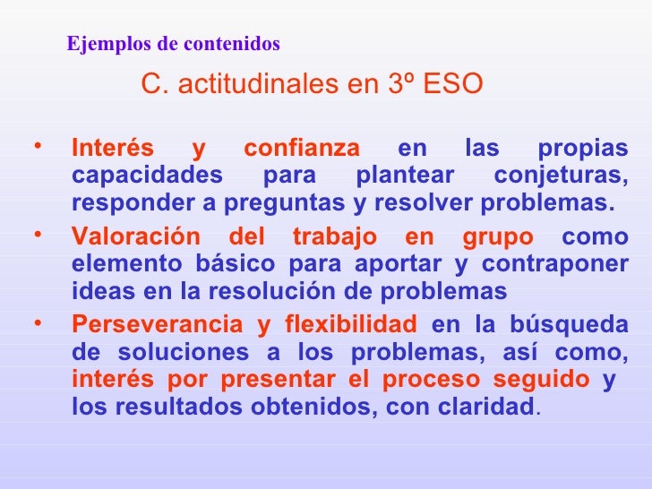 Ejemplos De Contenidos Actitudinales En Matematicas
