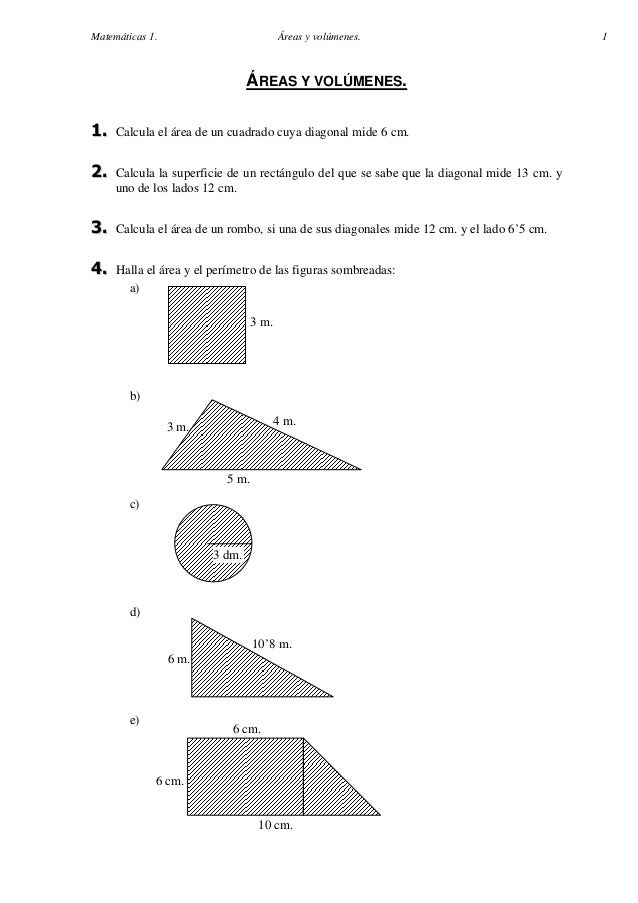 Matematicas 4º eso areas y volumenes problemas con solucion