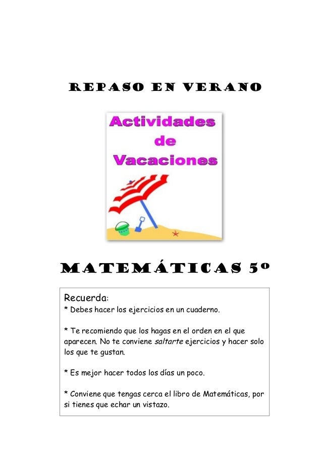 Matematicas 5º ep repaso en verano Matematicas 5º ep repaso en verano