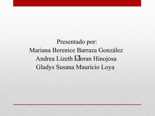 Presentado por:
Mariana Berenice Barraza González
Andrea Lizeth Moran Hinojosa
Gladys Susana Mauricio Loya
 